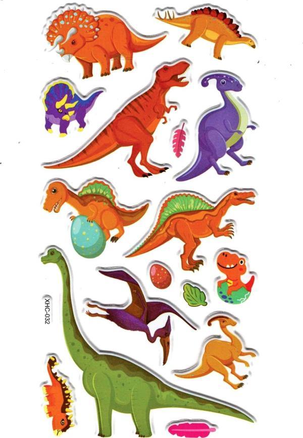 Sticker Kabartmalı Stiker Çıkartma Etiket (XHC032)-18x9 cm- Renkli Dinozor - Image 1