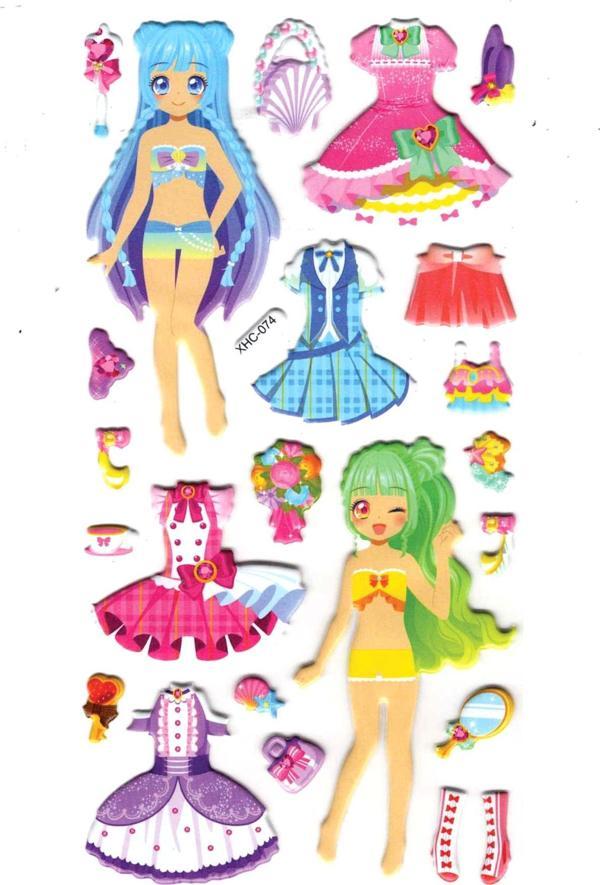 Sticker Kabartmalı Stiker Çıkartma Etiket (XHC074)-18x9 cm- Renkli Kız Giydirme - Image 1