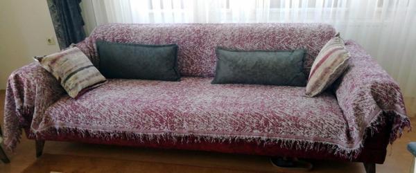 Pamuklu Kaymaz Ebruli Maxi Koltuk-Çekyat Örtüsü (SEÇENEKLİ) - Bordo - Image 1