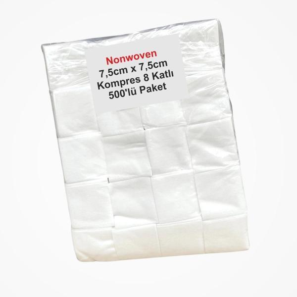 NonSteril Nonwoven (Yüksek Emicili) 7,5cm x 7,5cm Kompres 8 Katlı - 500'lü Paket - Image 1