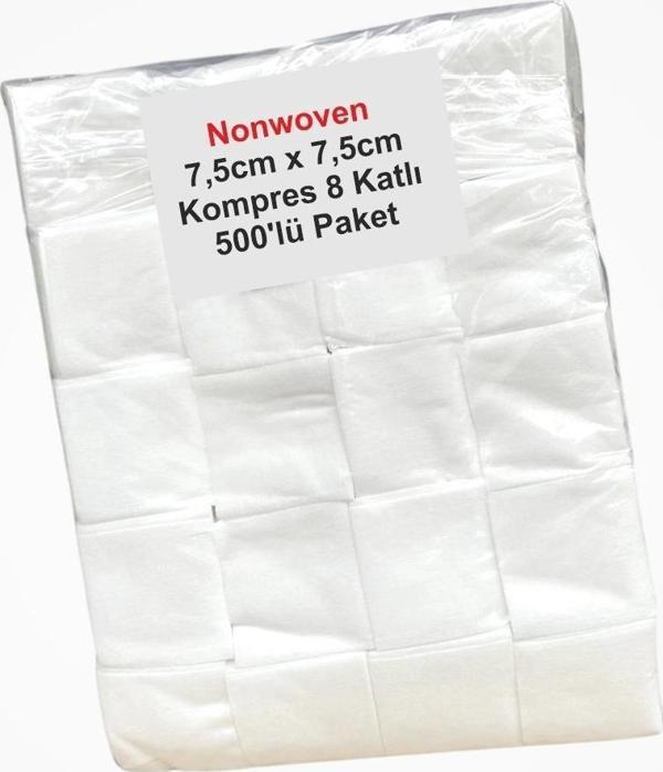 NonSteril Nonwoven (Yüksek Emicili) 7,5cm x 7,5cm Kompres 8 Katlı - 500'lü Paket - Image 1