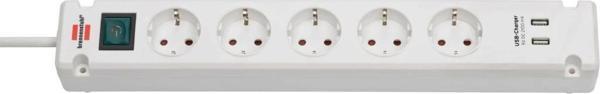 Brennenstuhl Bremounta 2X USB li Şarj 5 Soketli Priz 3m Beyaz - Image 1