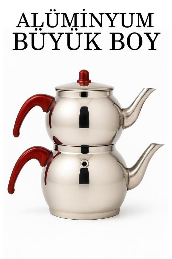Alüminyum Küre Çaydanlık Büyük Boy Kahverengi Kulp - Image 1