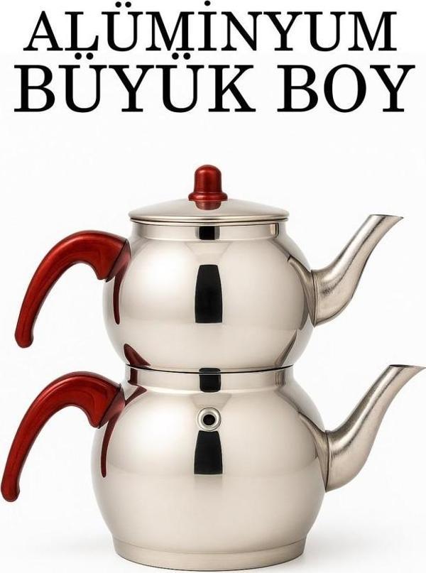 Alüminyum Küre Çaydanlık Büyük Boy Kahverengi Kulp - Image 1