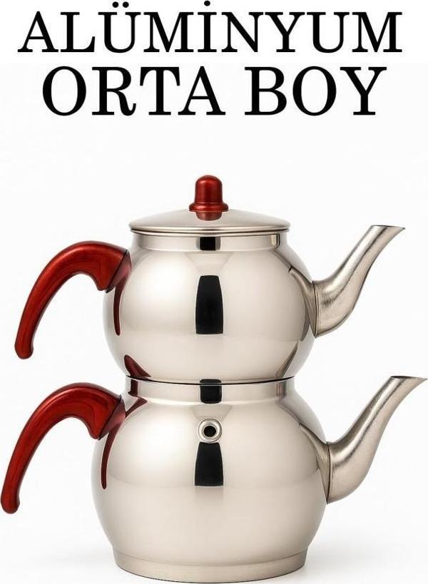 Alüminyum Küre Çaydanlık Orta Boy Kahverengi Kulp - Image 1