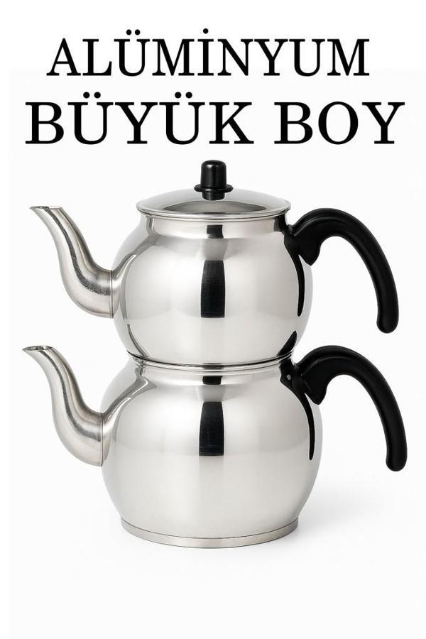 Alüminyum Küre Çaydanlık Büyük Boy Siyah Kulp - Image 1