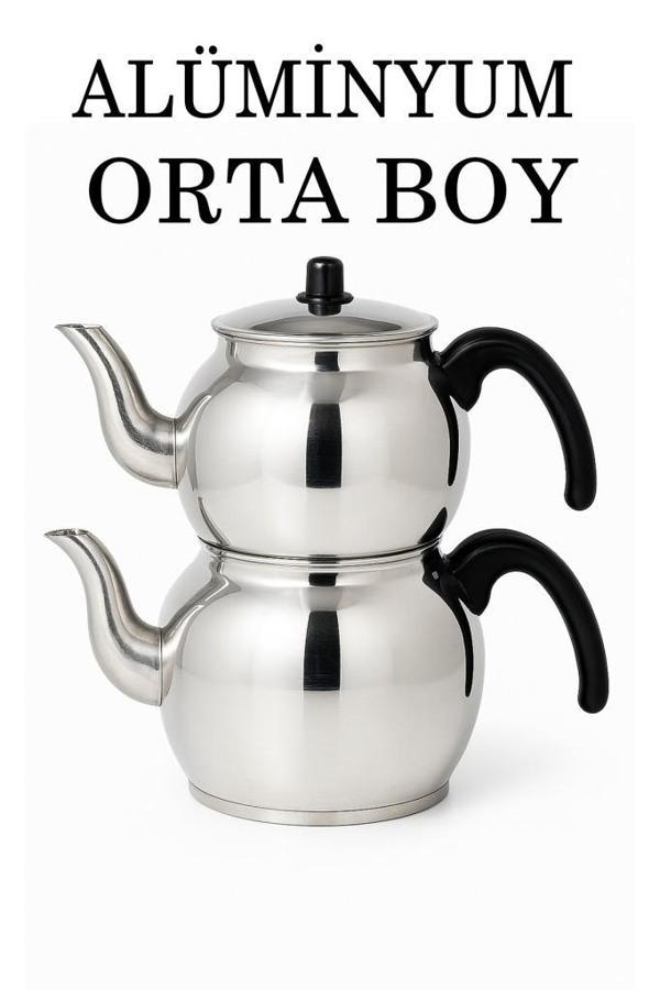 Alüminyum Küre Çaydanlık Orta Boy Siyah Kulp - Image 1