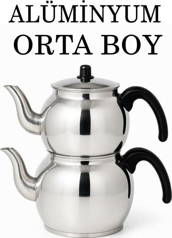 Alüminyum Küre Çaydanlık Orta Boy Siyah Kulp - Image 1