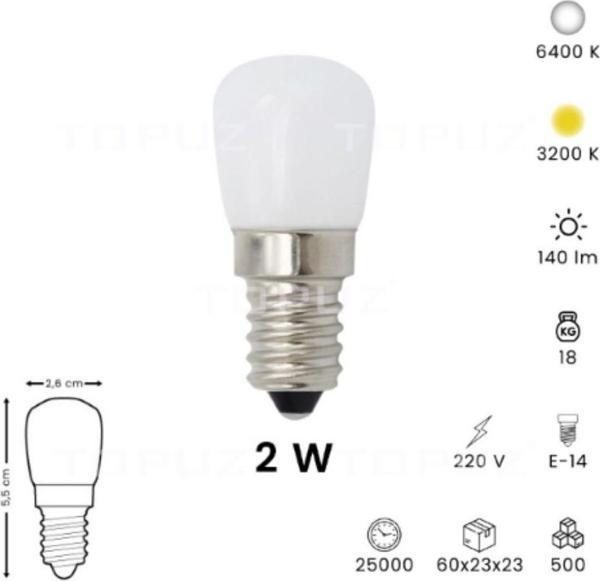 Buzdolabı Led Ampul - 2W-220V E14, Beyaz Işık - Image 1
