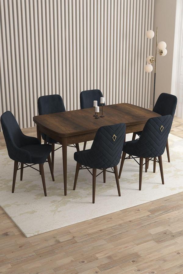 Mazaka Barok Desen 80x132 Açılabilir Mdf Masa Yemek Odası Takımı, Mutfak Takımı 6 Adet Sandalye - Image 1