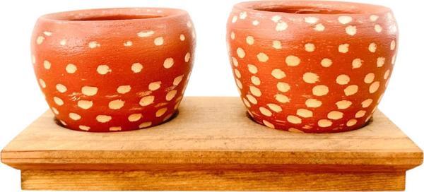 Bitki Tasarımı Ev dekorasyon Aksesuar Beyaz Nokta Terakota Saksı İkili Ahşap Tabanlı Çiçeklik Saksı Saksılık - Image 1