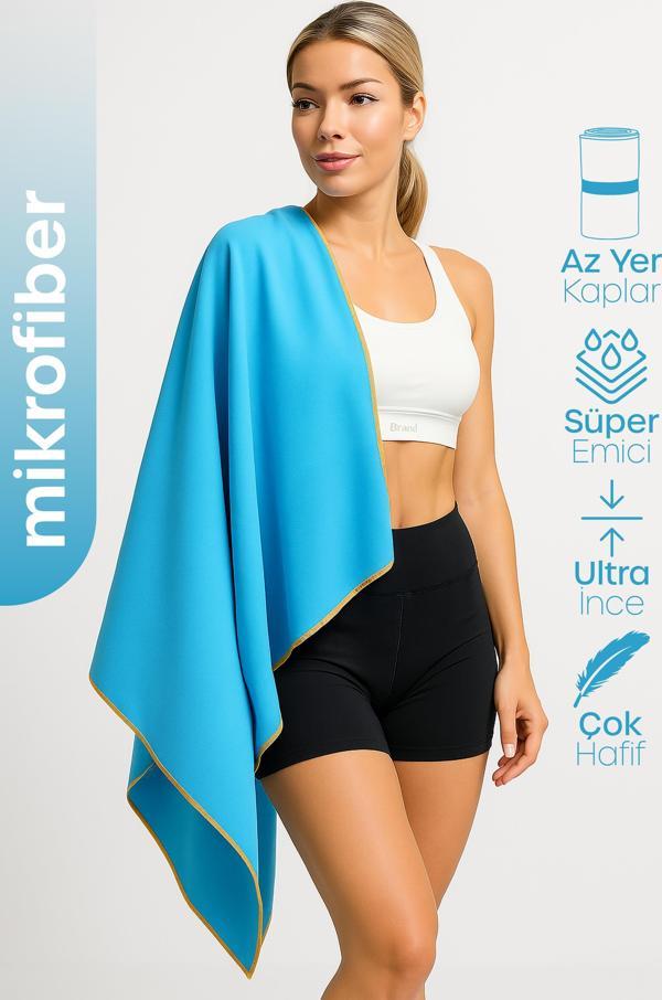 Unisex Mikrofiber Plaj Havlusu 80x130 cm Yumuşak Dokulu Deniz Banyo Sporcu Havlusu Large Boy Turkuaz - Image 1