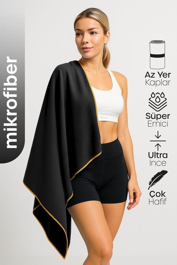 Unisex Mikrofiber Plaj Havlusu 80x130 cm Yumuşak Dokulu Deniz Banyo Sporcu Havlusu Large Boy Siyah - Image 1