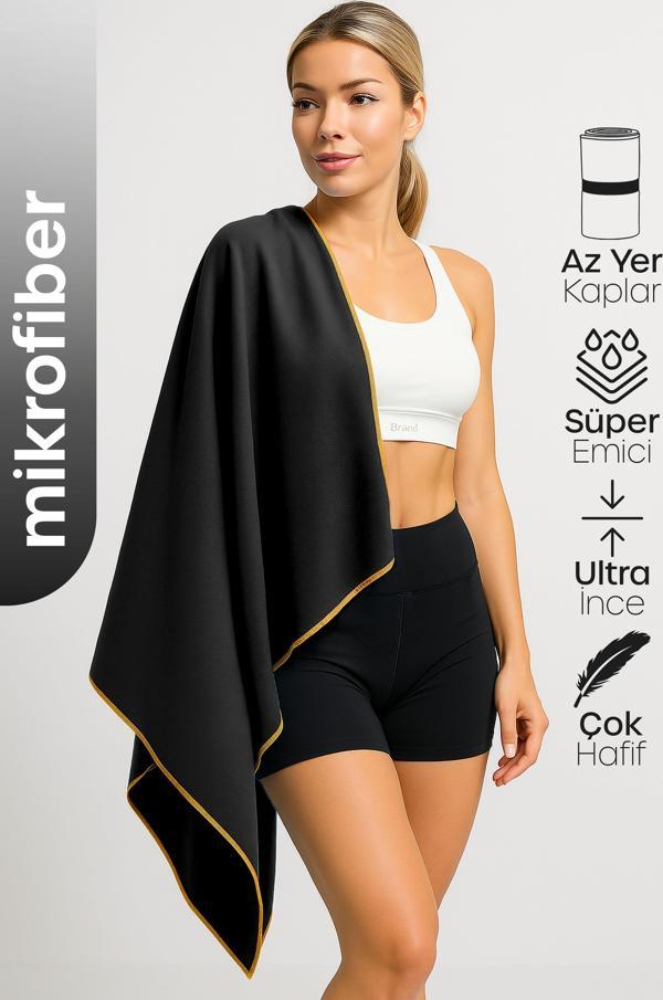 Unisex Mikrofiber Plaj Havlusu 80x130 cm Yumuşak Dokulu Deniz Banyo Sporcu Havlusu Large Boy Siyah - Image 1