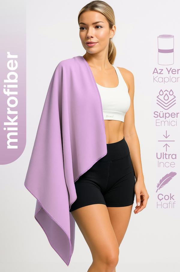 Unisex Mikrofiber Plaj Havlusu 80x130 cm Yumuşak Dokulu Deniz Banyo Sporcu Havlusu Large Boy Mor - Image 1