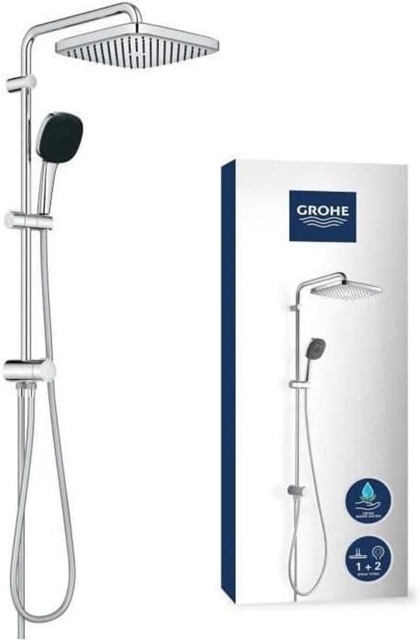 Grohe Vitalio Comfort 250 Yön Değiştiricili Duş Sistemi, Duvar Dışı Bağlantılı, 2 Akışlı Kare Tepe D - Image 1