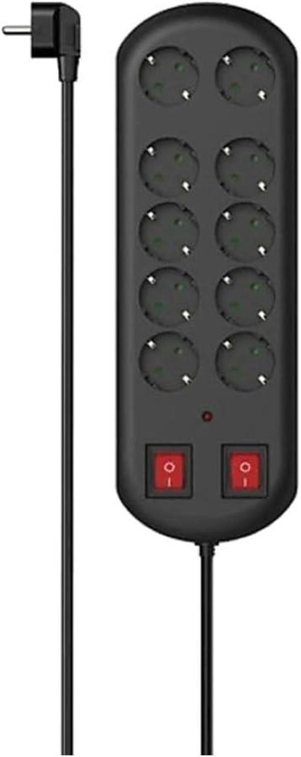 10'Lu Akım Korumalı Priz, 2 Switches, 2M, Siyah - Image 1