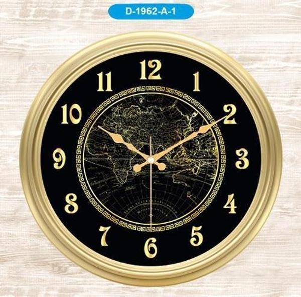 Galaxy 1964 Premium Serisi Dünya Haritası Desenli Duvar Saati 45 CM Gold-Black - Image 1