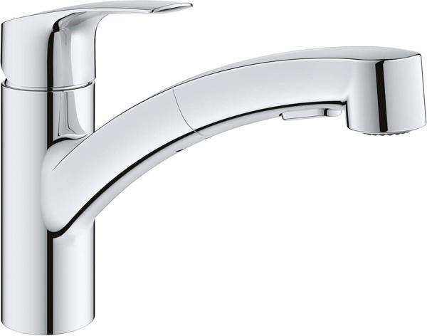 Grohe 30306001 Eurosmart Tek Saplı Çift Püskürtme Çıkarılabilir Mutfak Bataryası, Yıldız Işığı Krom - Image 1