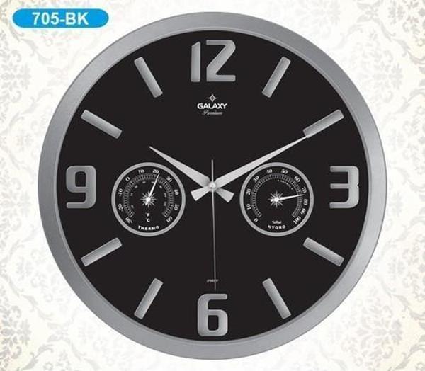 Galaxy 705-BK Termometre ve Baramotre Özellikli Kabartma Rakamlı Ev ve Ofis Duvar Saati 38 cm - Image 1