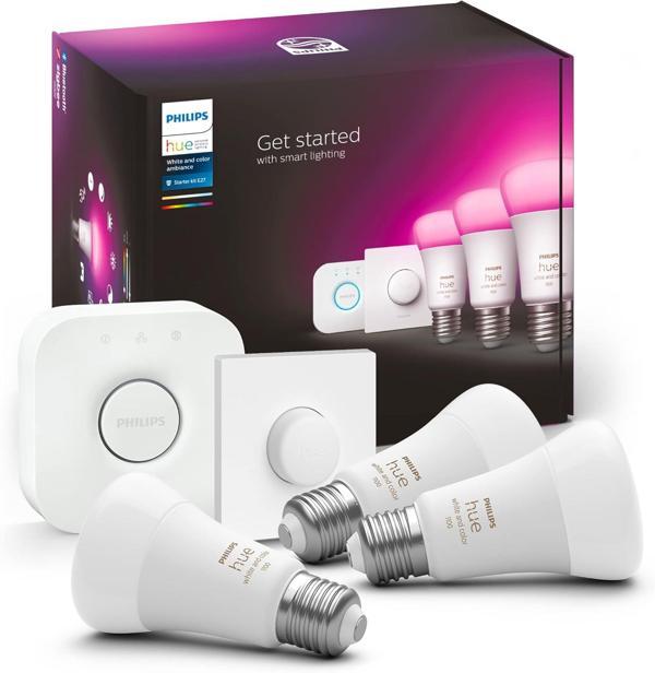 Philips Hue Wca 9-75W Renkli Akıllı Led Ampul Başlangıç Seti, 3'Lü, Akıllı Butonlu, E27, Bluetooth Ö - Image 1
