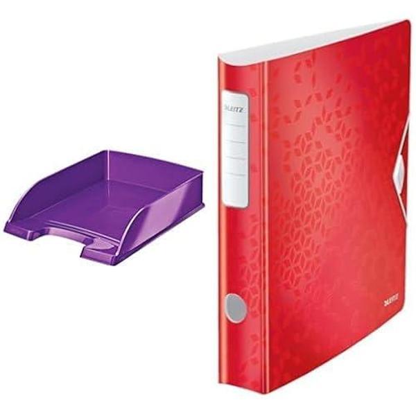 Leitz Wow A4 Evrak Rafı, Metalik Mor, 52263062 +Leitz Wow Telli Dosya, Metalik Kırmızı, A4 Klasör - Image 1