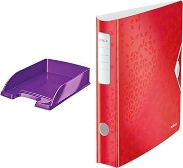 Leitz Wow A4 Evrak Rafı, Metalik Mor, 52263062 + Wow Telli Dosya, Metalik Kırmızı, A4 Klasör - Image 1