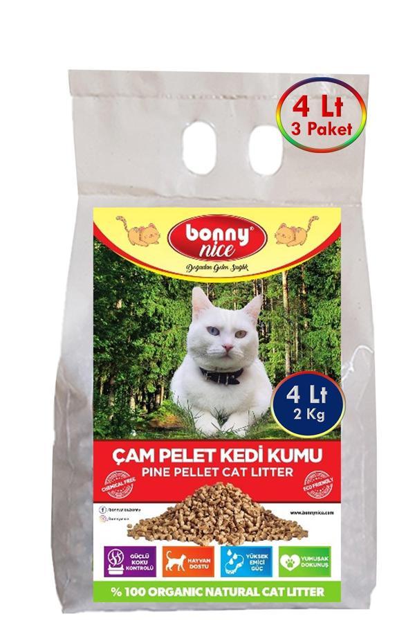 Bonny Nice Doğal Çam Peleti Kedi Kumu 2 Kg 4 Lt (3 Adet) - Image 1