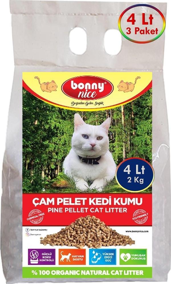 Bonny Nice Doğal Çam Peleti Kedi Kumu 2 Kg 4 Lt (3 Adet) - Image 1