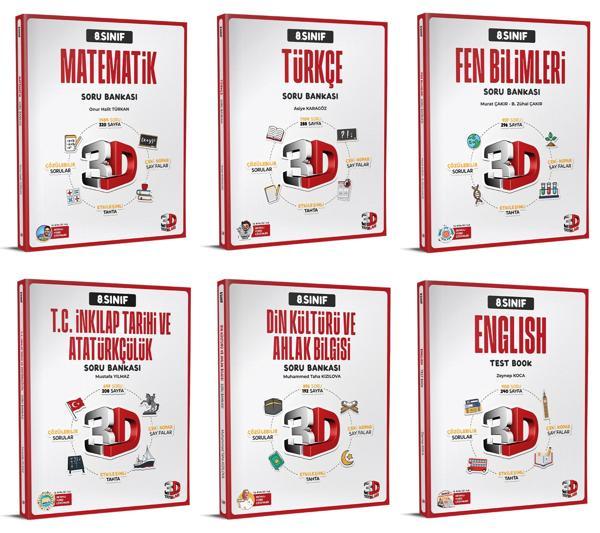3D 2025 8. Sınıf Lgs Matematik + Türkçe + Fen + İnkılap + Din + İng Soru Seti 6 Kitap Tam Set - 3D Yayınları - Image 1