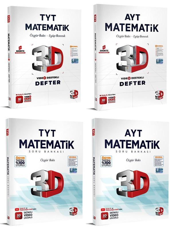 3D Yayınları 2024 Tyt Ayt Matematik Video Destekli Defter + Soru Seti 4 Kitap - 3D Yayınları - Image 1