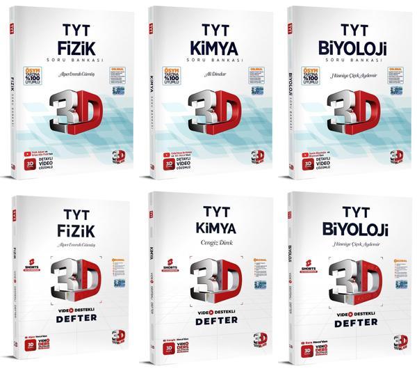 3D Yayınları 2024 Tyt Fizik + Kimya + Biyoloji Video Destekli Defter + Soru Seti 6 Kitap - 3D Yayınları - Image 1