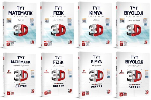 3D Yayınları 2024 Tyt Matematik + Fizik + Kimya + Biyoloji Video Destekli Defter + Soru Seti 8 Kitap - 3D Yayınları - Image 1