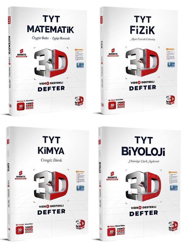 3D Yayınları 2024 Tyt Matematik + Fizik + Kimya + Biyoloji Video Destekli Defter Seti 4 Kitap - 3D Yayınları - Image 1