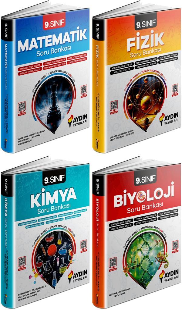 Aydın 2025 9. Sınıf Matematik + Fizik + Kimya + Biyoloji Soru Bankası Seti 4 Kitap - Aydın Yayınları - Image 1