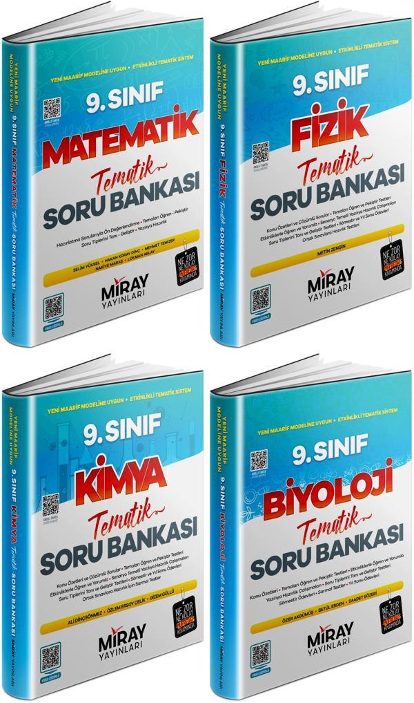 Miray 2025 9. Sınıf Matematik + Fizik + Kimya + Biyoloji Tematik Soru Seti 4 Kitap - Miray Yayınları - Image 1