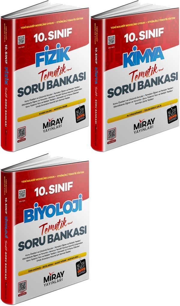 Miray 2026 10. Sınıf Fizik + Kimya + Biyoloji Tematik Soru Bankası Seti 3 Kitap - Miray Yayınları - Image 1
