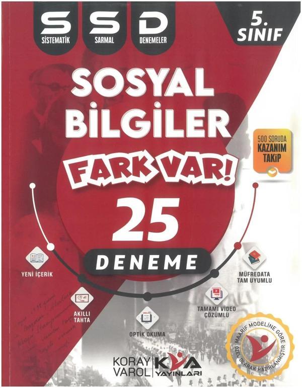 Kva 2025 5. Sınıf Sosyal Bilgiler Sistematik Kazanım Takip Denemeleri Fark Var 25 Deneme - KVA Yayınları - Image 1