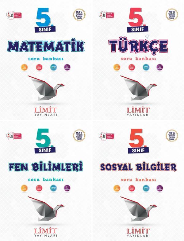 Limit 2025 5. Sınıf Matematik + Türkçe + Fen + Sosyal Soru Bankası Seti 4 Kitap Güncel Müfredat - Limit Yayınları - Image 1