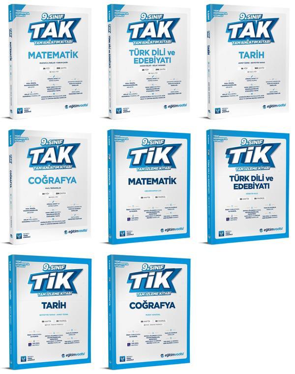 Eğitim Vadisi 2025 9. Sınıf Matematik + Edebiyat + Tarih + Coğrafya Tak Tam Anlatım + Tik Tam İzleme Seti 8 Kitap - Eğitim Vadisi - Image 1