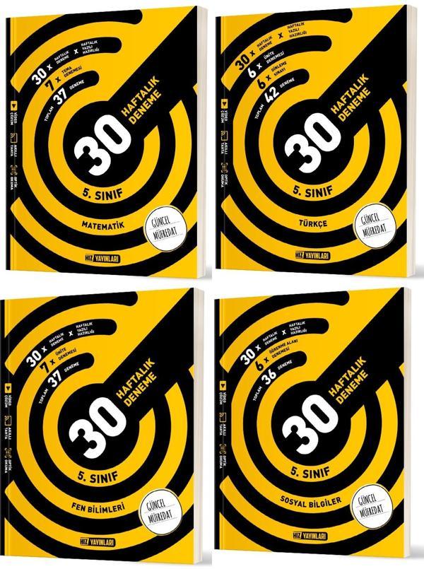 Hız 2025 5. Sınıf Matematik + Türkçe + Fen + Sosyal Haftalık Deneme Seti 4 Kitap - Hız Yayınları - Image 1