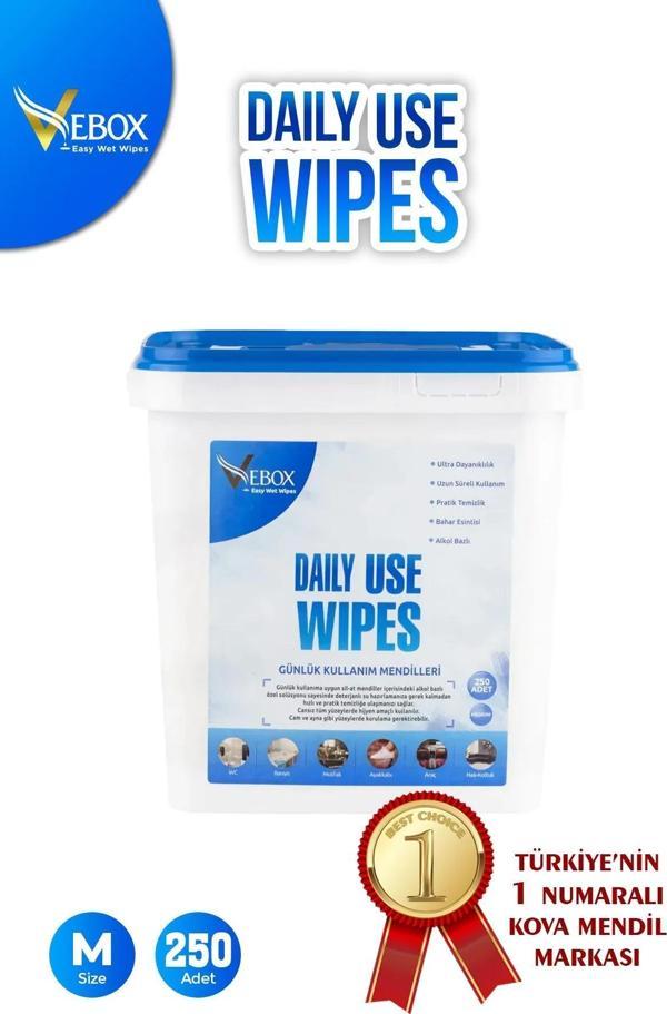 Vebox Daily Use Wipes Günlük Kullanım Kova Islak Mendil (250 Adet) - Image 1