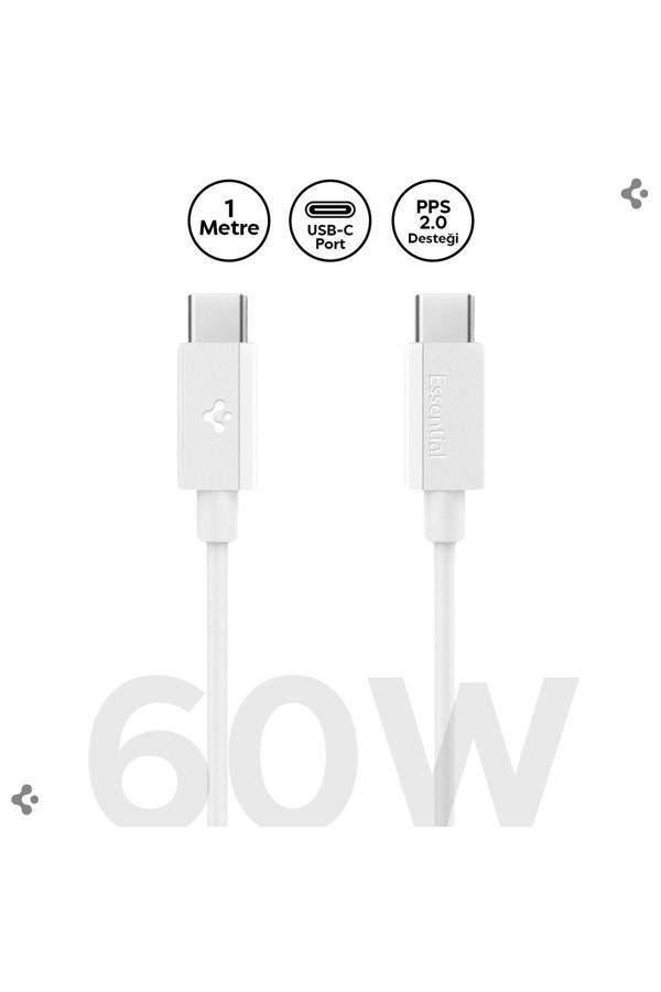 Spigen Essential 1M USB-C to USB-C 60W Kablo ACA08717 Beyaz - Image 1
