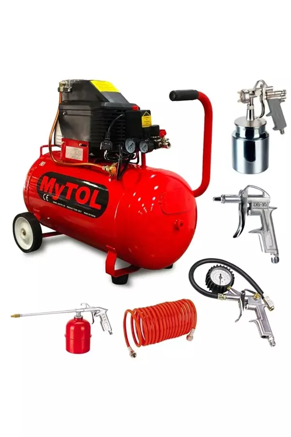 MYTOL 50 Litre Hava Kompresörü 2 Hp 8 Bar ve 5Li Havalı Set - Image 1
