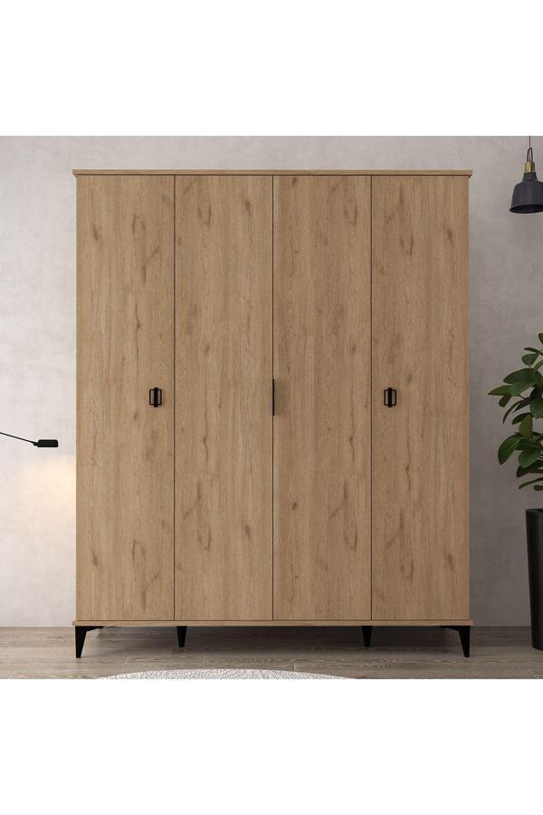 Evmo Home 6401 Neva 4 Kapılı 200 Cm Gizli Çekmeceli Gardırop , Elbise Dolabı , Genç Odası Sepet - Image 1