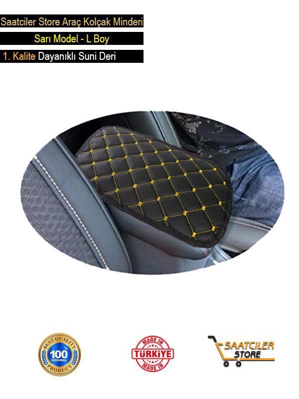 Desingonb Dacia Logan İle Uyumlu Deri Oto Kolçak Kılıfı Örtüsü Capitone Süngerli Sarı Nakışlı - Image 1