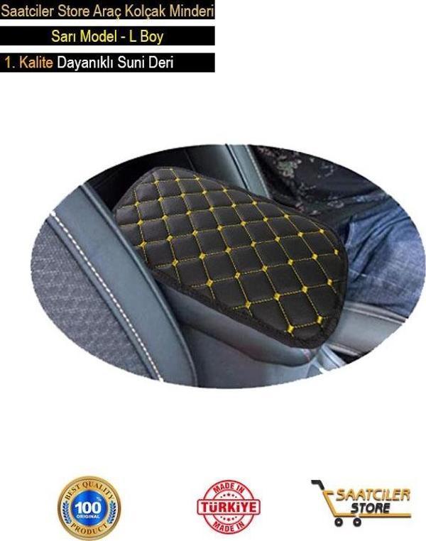 Desingonb Dacia Logan İle Uyumlu Deri Oto Kolçak Kılıfı Örtüsü Capitone Süngerli Sarı Nakışlı - Image 1