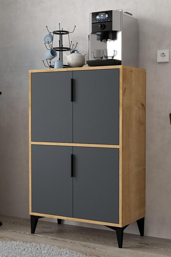 Evmo Home 1403 Ada Çok Amaçlı Dolap , Kahve Köşesi , Kiler Dolabı , Mutfak Standı 4 Kapılı , Safir Antrasit - Image 1