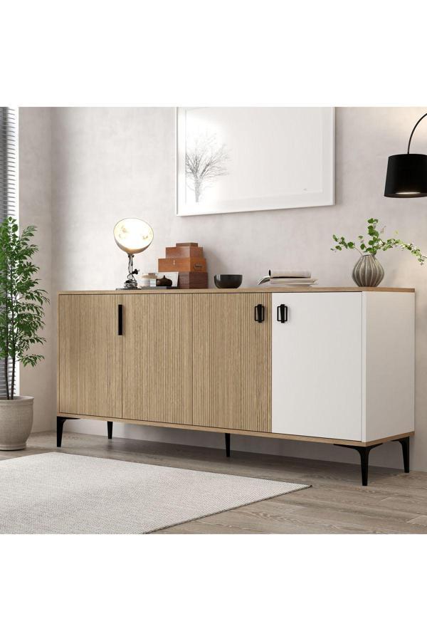 Evmo Home 4005 Neva Konsol 180 Cm Ahşap - Natural- Beyaz Konsol - Tv Ünitesi - Yemek Odası - Image 1