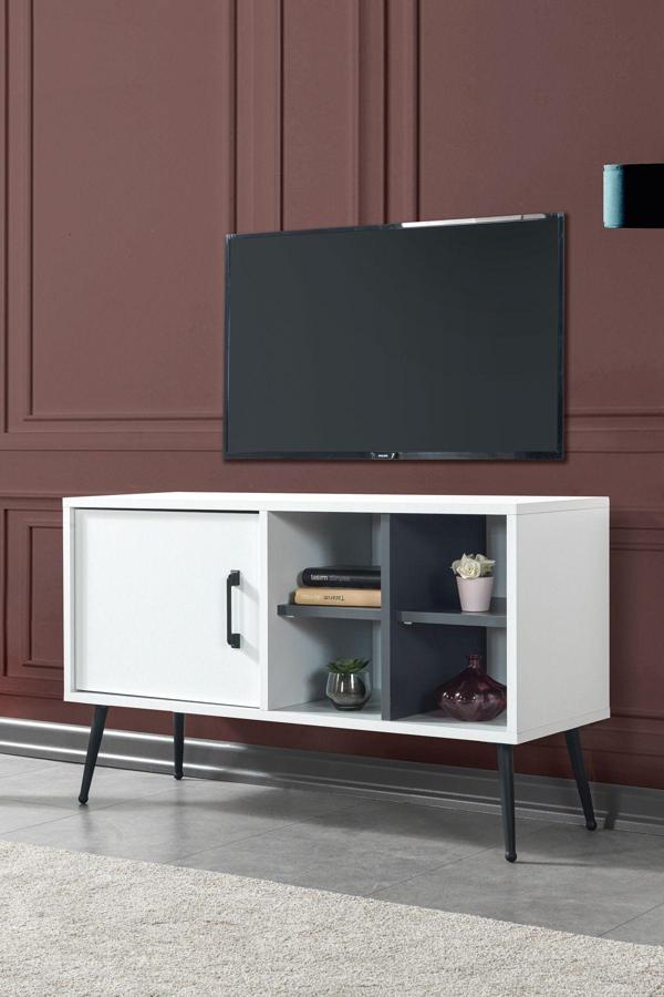 Evmo Home 3112 Şile Metal Ayaklı Metal Kulplu Tv Ünitesi 100 Cm - Beyaz - Image 1